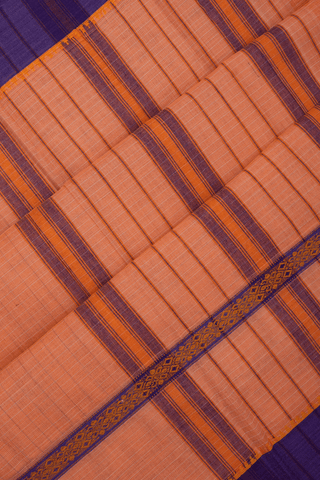 Allover Checks Design Peach Orange Narayanpet Cotton Saree