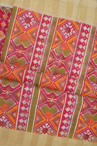 Allover Design Ruby Red Chanderi Cotton Saree