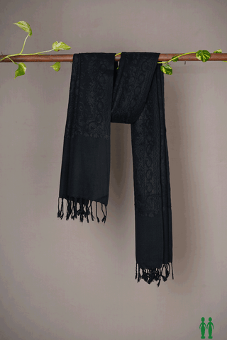 Allover Embroidered Design Black Woolen Shawl