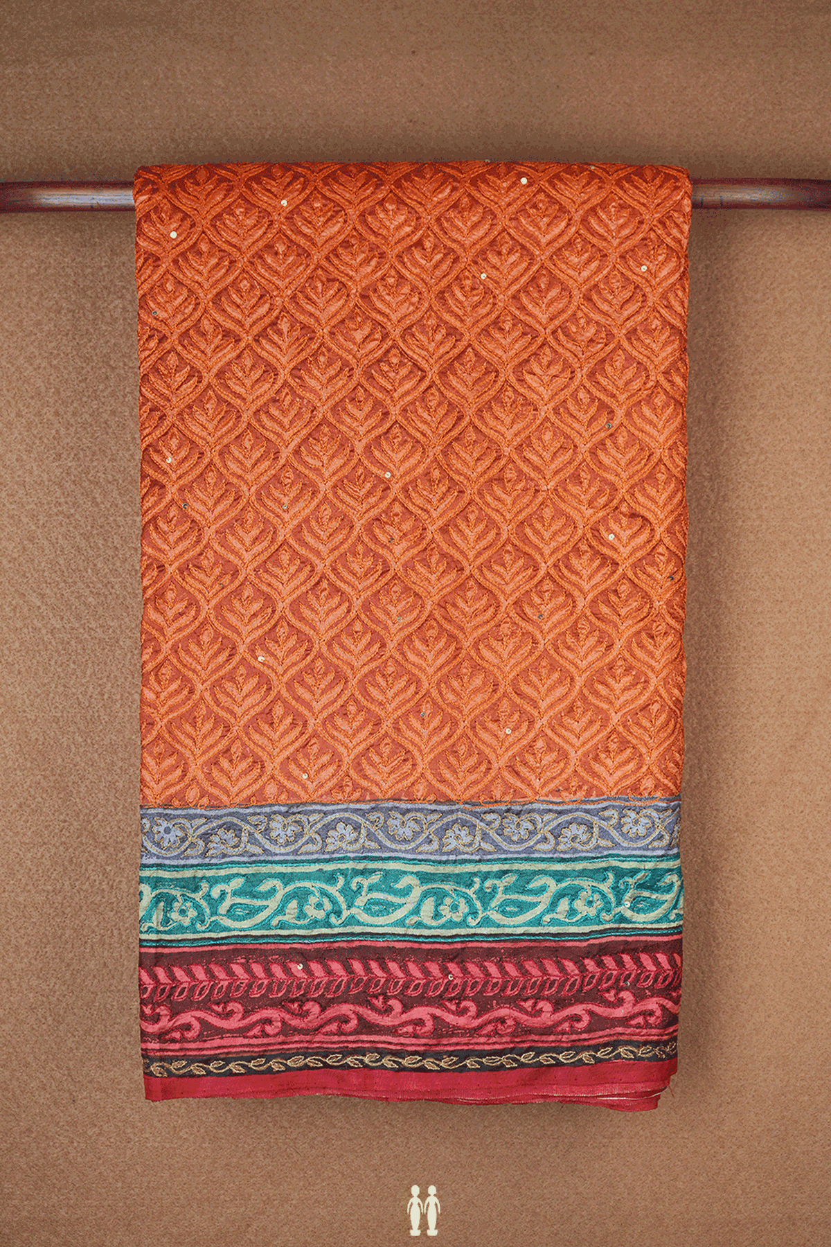 Allover Embroidered Design Dusty Orange Raw Silk Saree