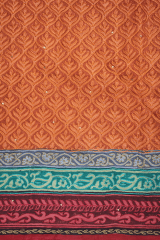Allover Embroidered Design Dusty Orange Raw Silk Saree