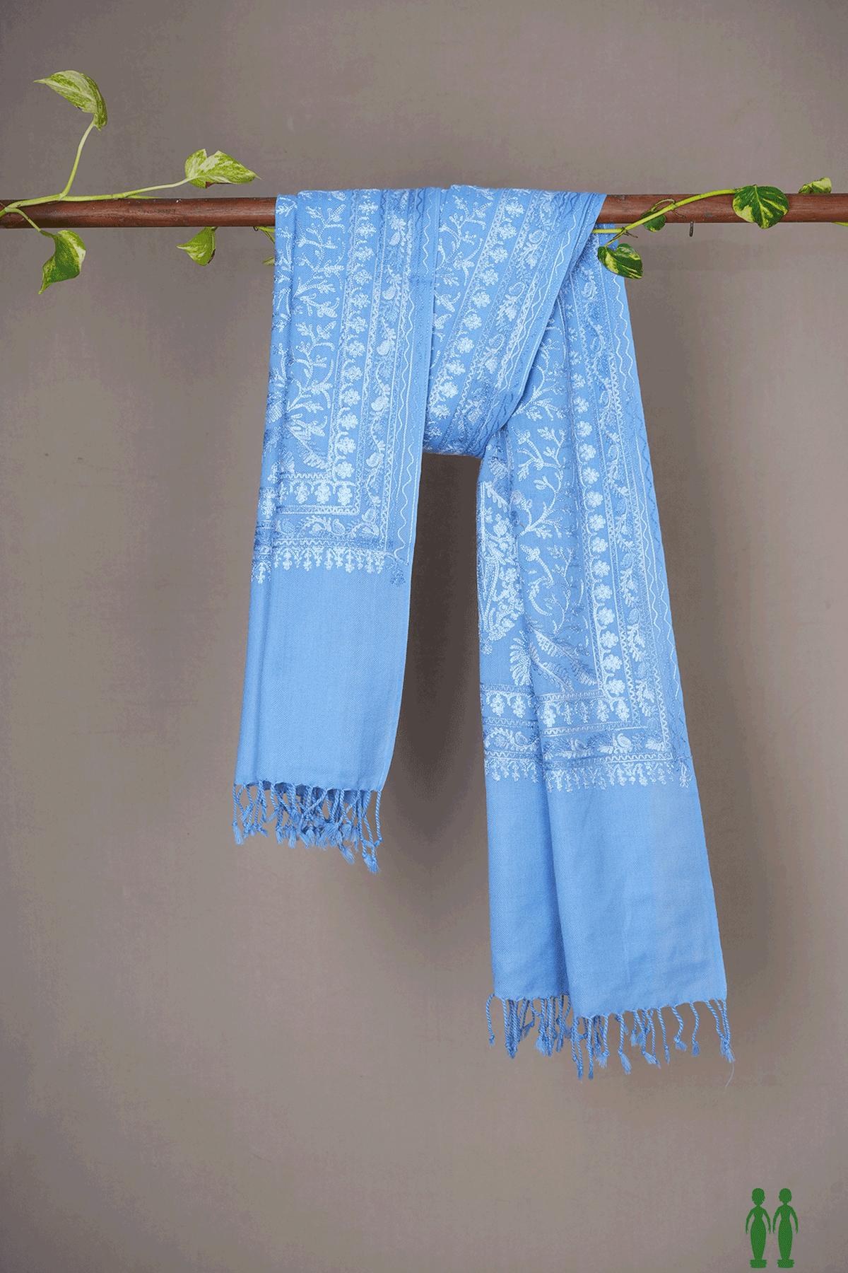 Allover Embroidered Design Pastel Blue Woolen Shawl
