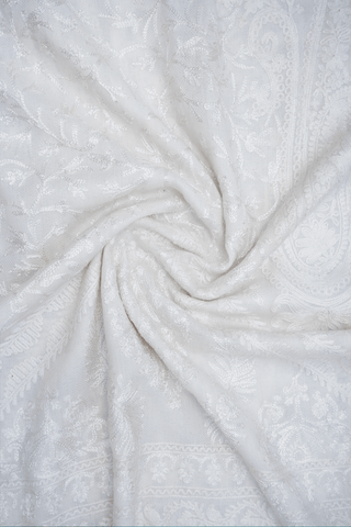 Allover Embroidered Design White Woolen Shawl