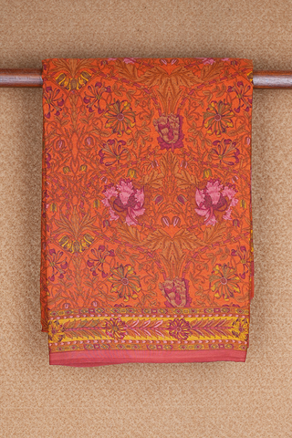 Allover Floral Design Spiced Orange Printed Silk Saree