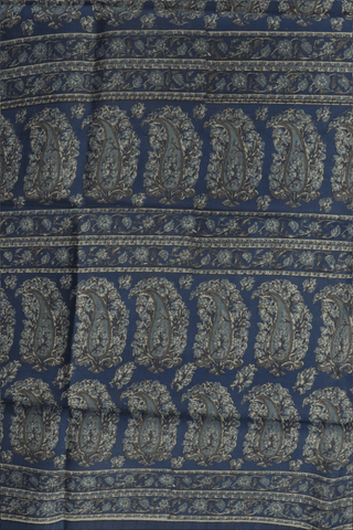 Allover Floral Design Pigeon Blue Printed Silk Saree