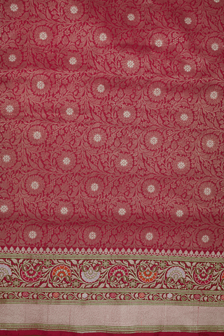 Allover Floral Zari Design Blush Red Banarasi Silk Saree