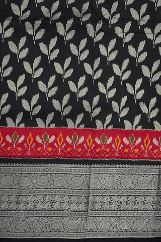 Allover Leaf Printed Design Black Pochampally Silk Saree