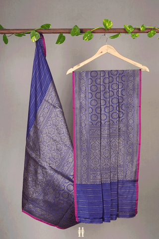 Allover Peacock Design Navy Blue Banaras Silk Dupatta