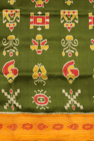 Allover Printed Design Fern Green Odisha Silk Saree