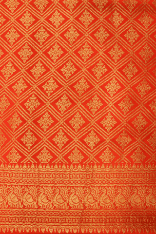 Allover Zari Buttas Reddish Orange Mysore Silk Saree