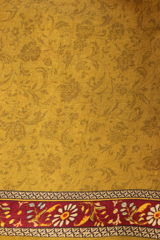Cow And Floral Printed Golden Yellow Tussar Silk Saree