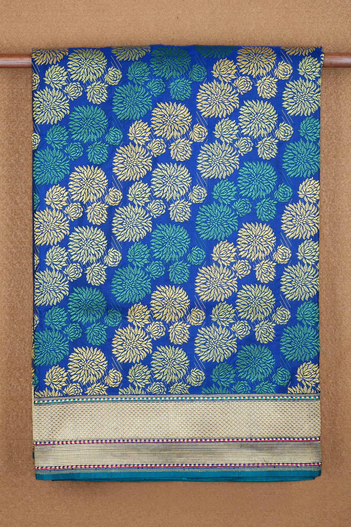 Threadwork Floral Design Royal Blue Banarasi Silk Saree