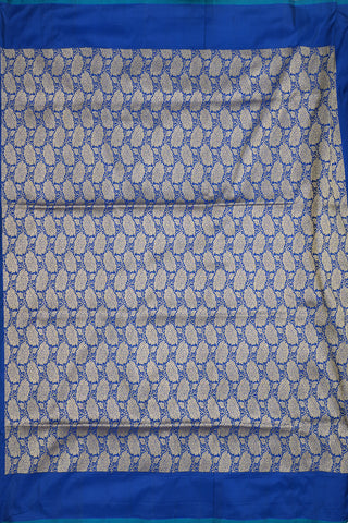 Threadwork Floral Design Royal Blue Banarasi Silk Saree