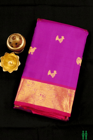 Birds Zari Buttas Purple Rose Kanchipuram Silk Saree