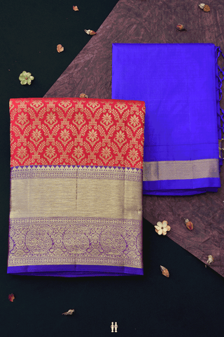Brocade Design Rose Red Kanchipuram Silk Half Saree Material