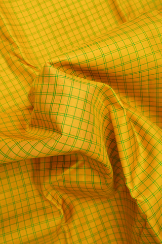 Checked Design Honey Yellow Kanchipuram Silk Saree