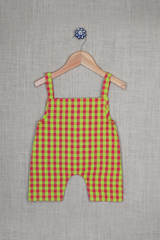 Checked Design Magenta And Green Cotton Jumpsuit