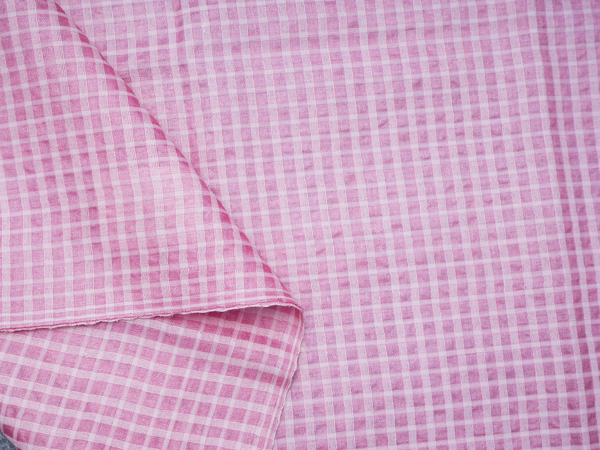 Checks Design Pink Tussar Silk Blouse Material