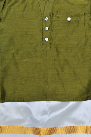 Chinese Collar Plain Moss Green Kurta With Dhoti Set