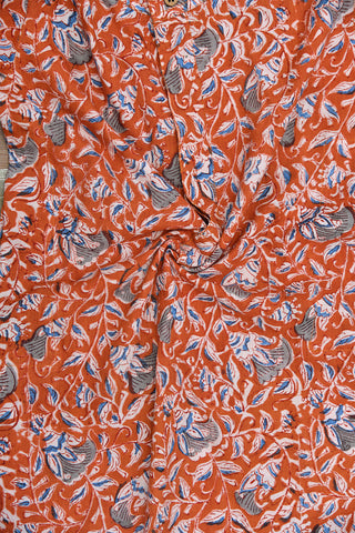 Chinese Collar Rust Orange Kalamkari Cotton Kurta