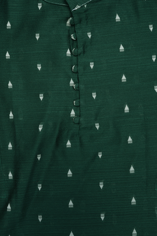 Chinese Collar Threadwork Buttis Forest Green Raw Silk Kurta