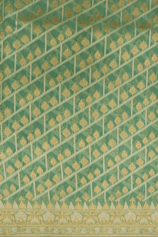 Diagonal Design Pastel Green Semi Banarasi Silk Saree