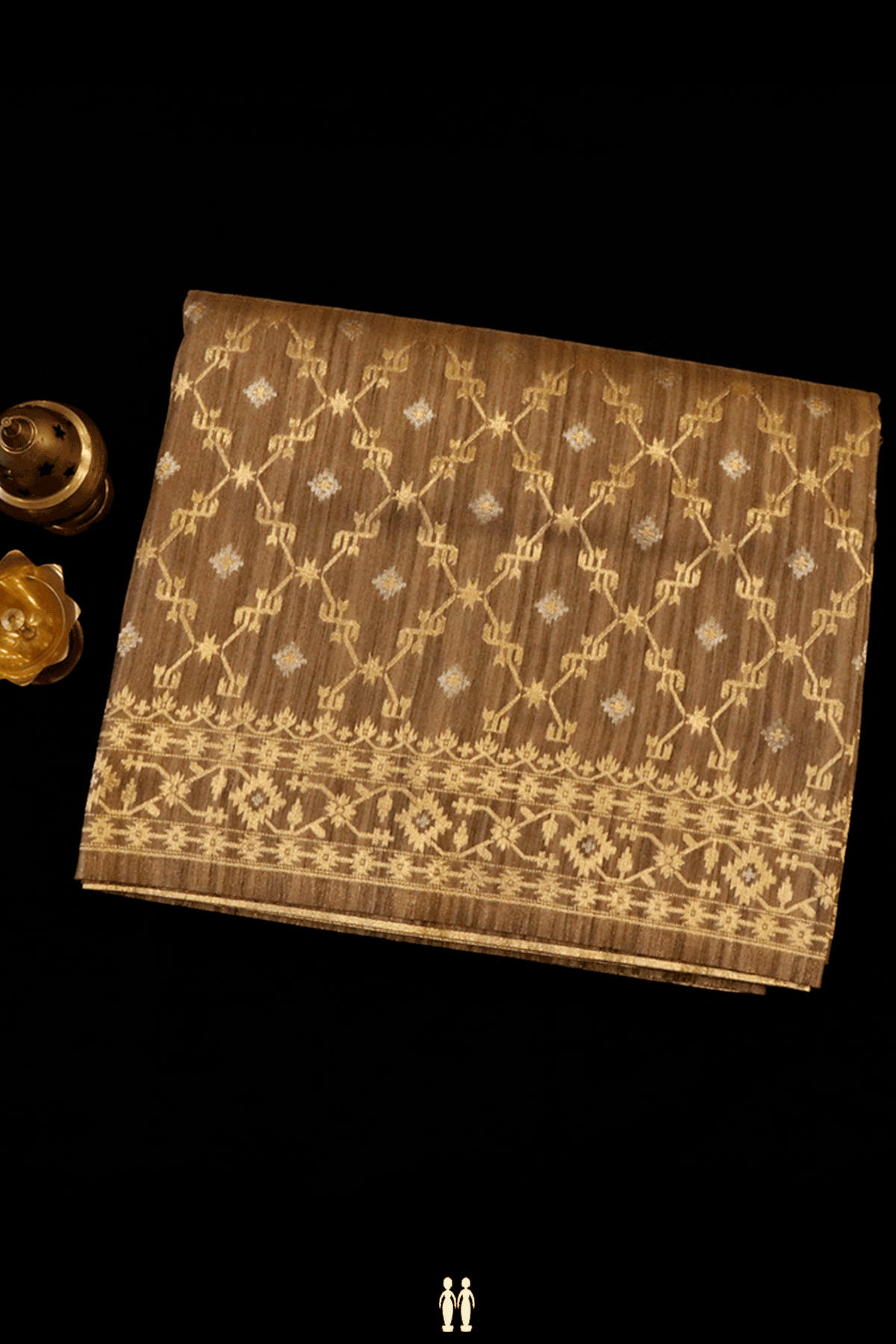 Diamond Zari Design Cocoa Brown Semi Banarasi Silk Saree