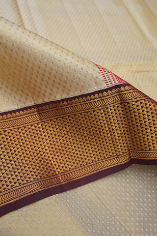 Dots Zari Buttis Beige Tissue Silk Dhoti With Angavastram Set