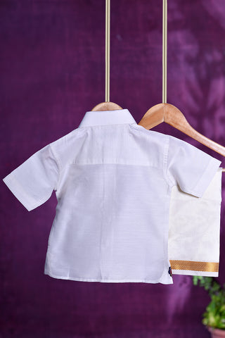 Embroidered Design Egg White Shirt With Dhoti Set