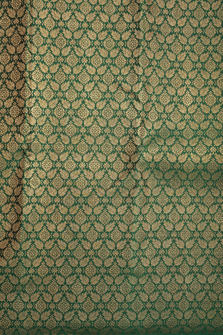 Floral And Leaf Design Dark Green Kanchipuram Silk Saree