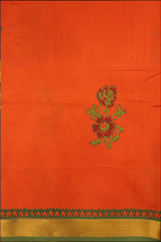 Floral Buttas Bright Orange Traditional Silk Cotton Saree