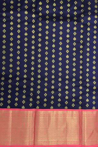 Floral Buttas Midnight Blue Kanchipuram Half Saree Material