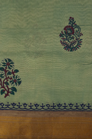 Floral Buttas Pastel Green Traditional Silk Cotton Saree