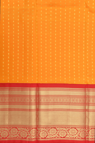 Floral Buttis Honey Orange Kanchipuram Half Saree Material