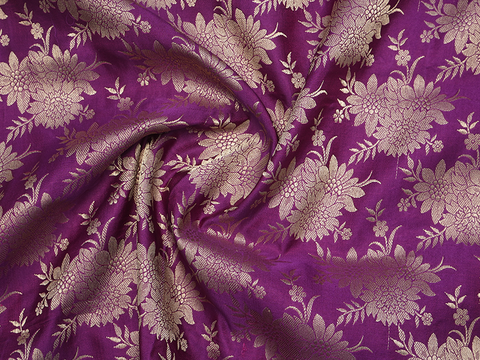 Floral Design Grape Purple Banaras Silk Blouse Material