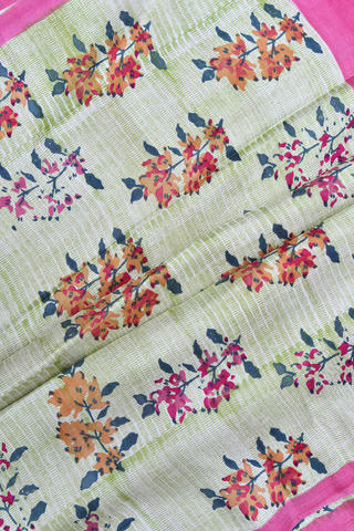 Floral Design Printed Pastel Green Tussar Silk Saree