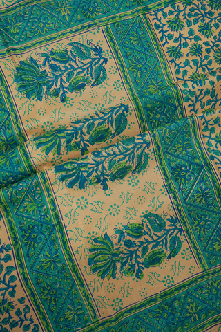 Floral Design Tan Brown Printed Silk Saree