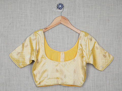 Floral Design Yellow Raw Silk Readymade Blouse