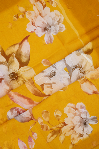 Floral Digital Printed Honey Orange Chiffon Saree