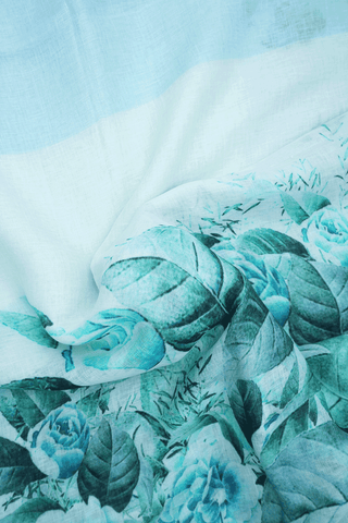 Floral Digital Printed Pastel Blue Linen Saree