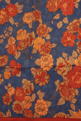 Floral Digital Printed Space Blue Printed Silk Saree