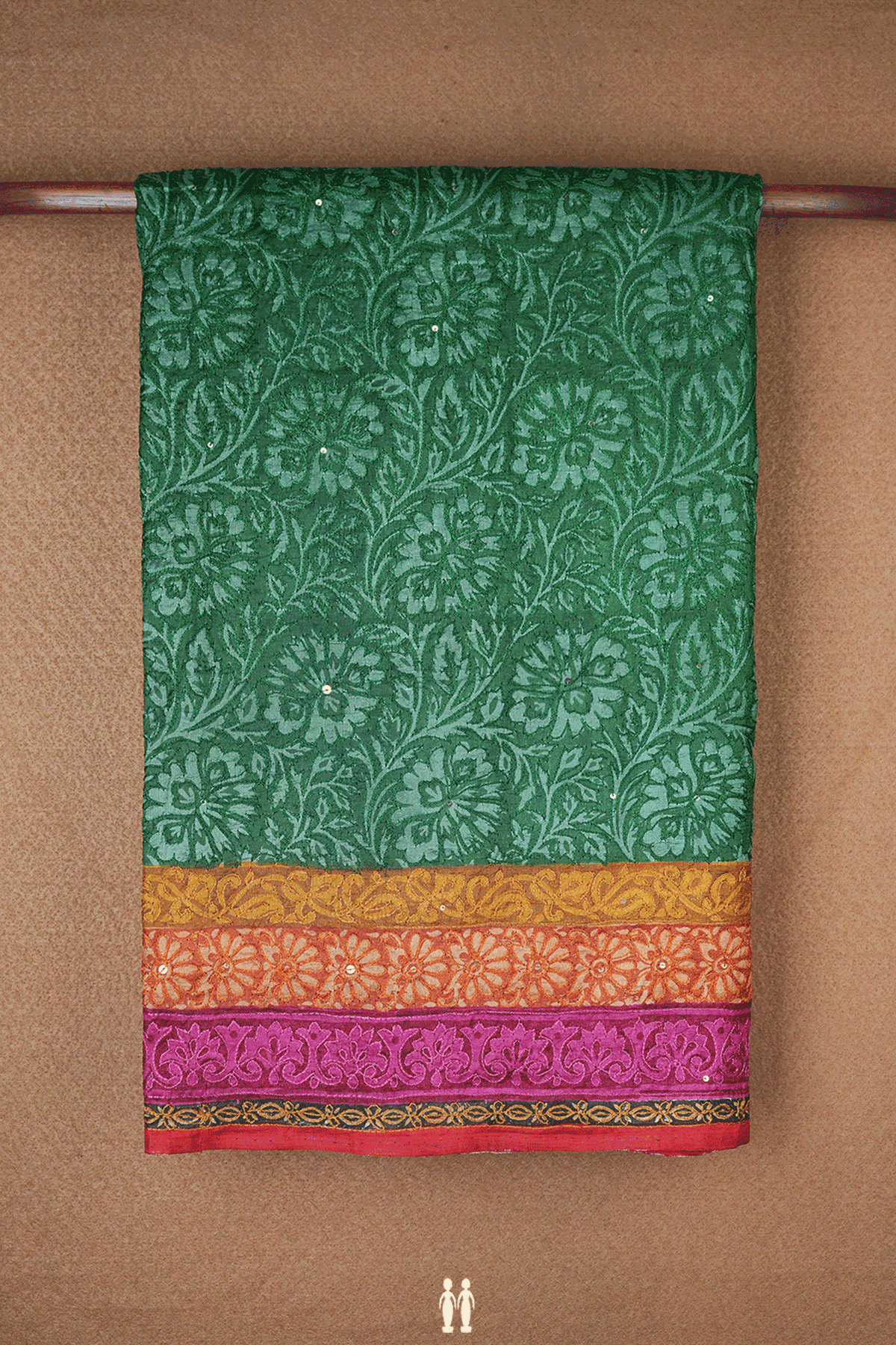 Floral Embroidered Design Emerald Green Raw Silk Saree