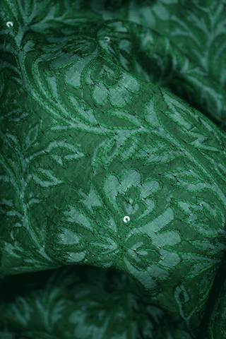 Floral Embroidered Design Emerald Green Raw Silk Saree