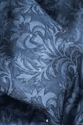 Floral Embroidered Design Grey Raw Silk Saree