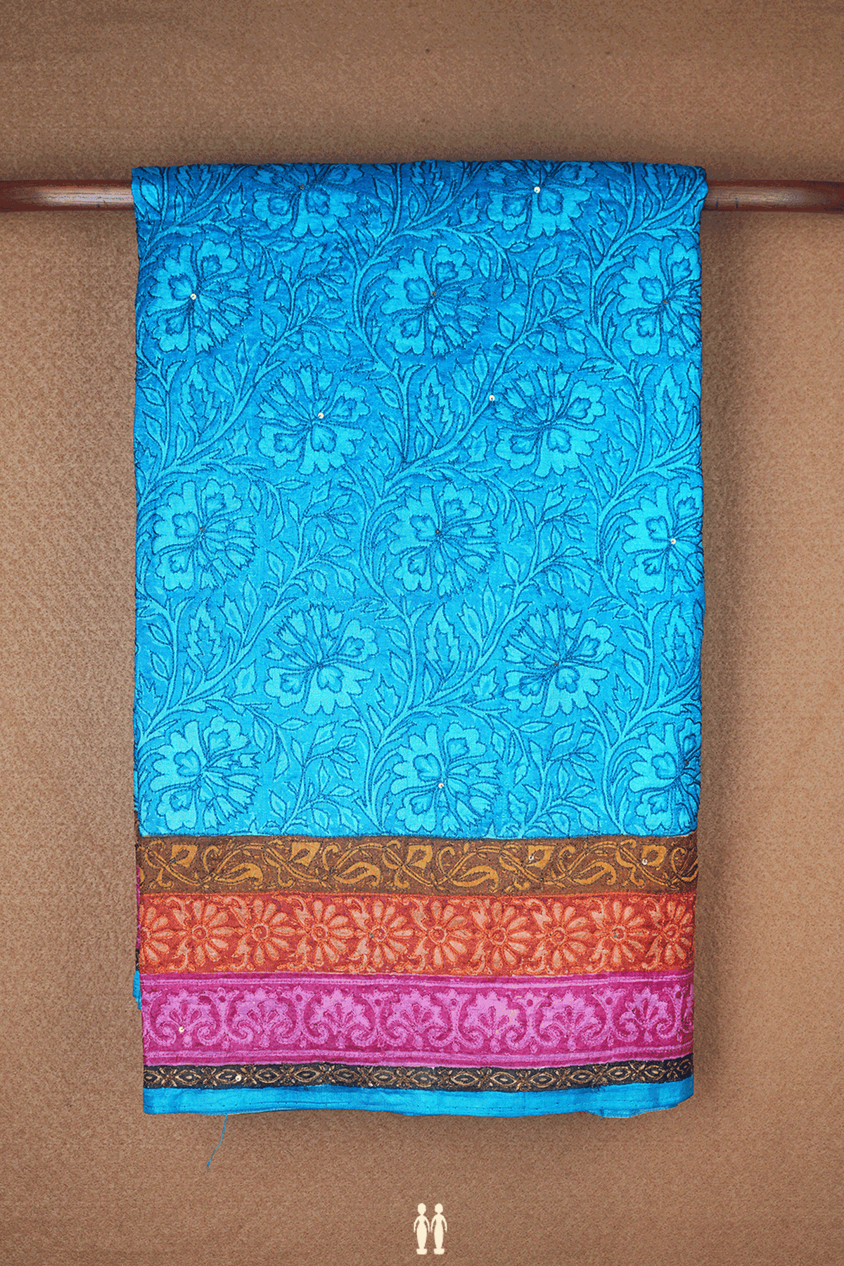 Floral Embroidered Design Sky Blue Raw Silk Saree