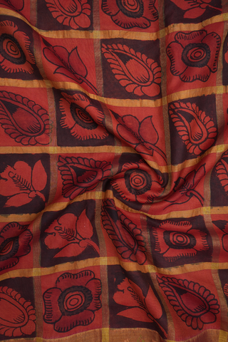 Floral Hand Painted Red And Maroon Pochampally Silk Saree