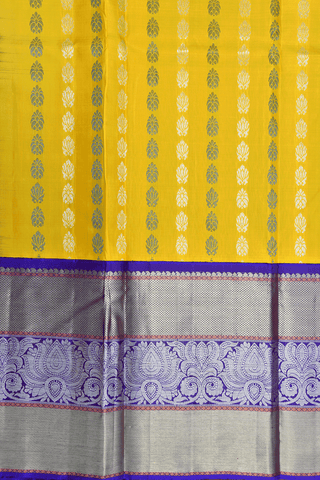 Floral Motifs Royal Yellow Kanchipuram Half Saree Material