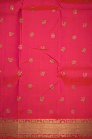 Floral And Peacock Buttas Hot Pink Kanchipuram Silk Saree