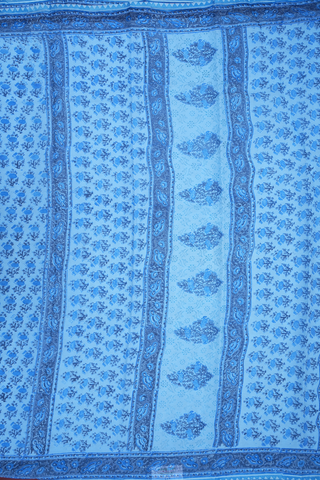 Floral Printed Design Pastel Blue Chiffon Saree