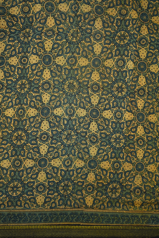 Floral Printed Fern Green Chanderi Cotton Saree